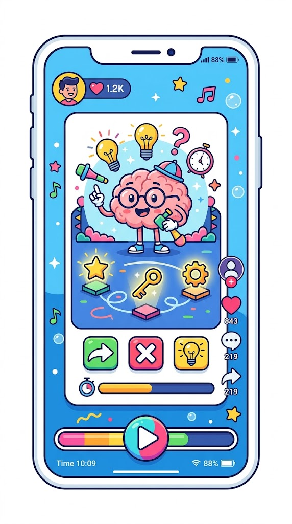 Vertical mobile quick-play Brain Test All-Star puzzle with TikTok-style UI