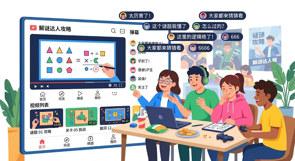 Chinese gaming community sharing Brain Test walkthroughs with bullet comments
